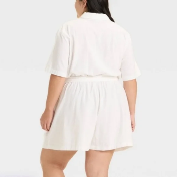 Ava & Viv White Short Sleeve Belted Waist Romper - Picture 3 of 8